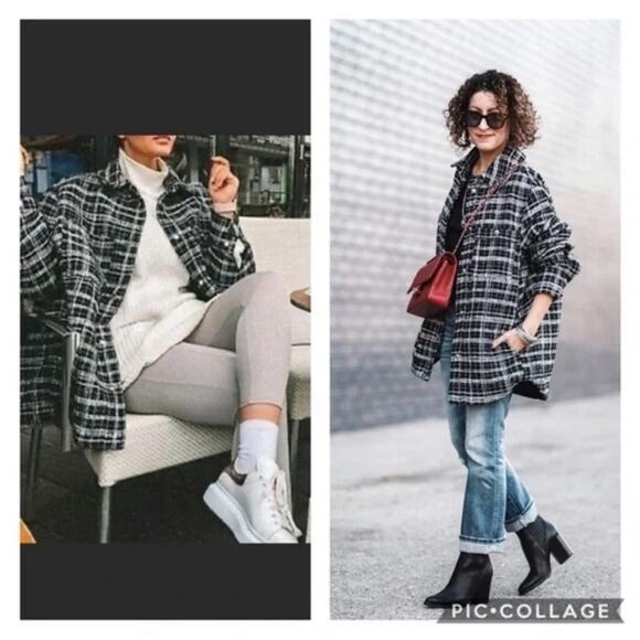 H&M Plaid Woven Knit Oversized Shacket Coat Jacket Size XS - Picture 4 of 15